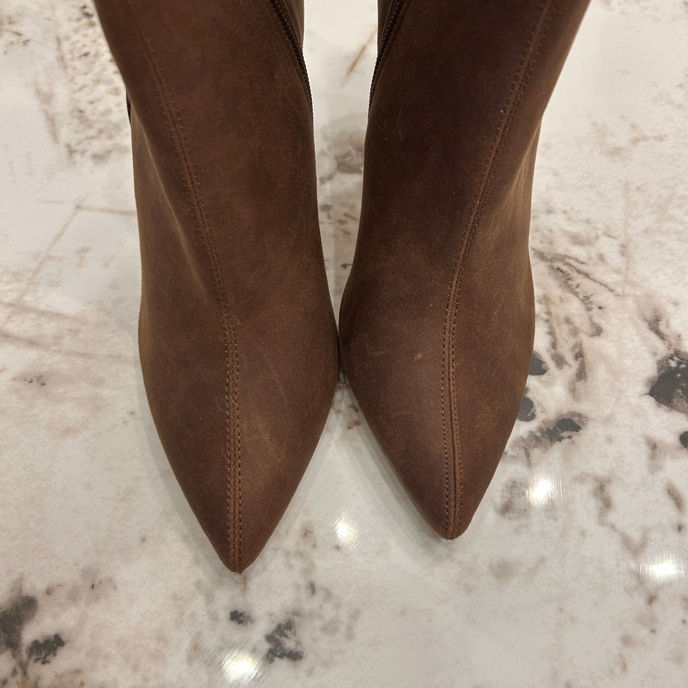 NY Collection Brown Suede Pointed Toe Knee High Stiletto Boots Zip 8.5 - Picture 7 of 14